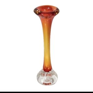 MID CENTURY COLLECTIBLE MODERN ART GLASS DOG BONE VIBRANT RED ORANGE  BUD VASE